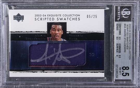 2003-04 UD "Exquisite Collection" Scripted Swatches #AS Amare Stoudemire Signed Card (#05/25) - BGS NM-MT+ 8.5/BGS 9
